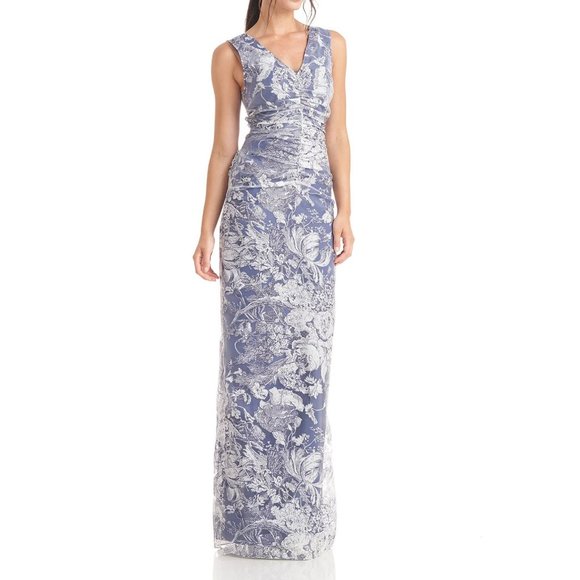 JS COLLECTIONS Maddison Column Shirred Gown Dress Blue 6 NEW - Picture 4 of 16